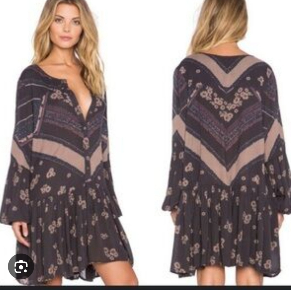 Free People From Your Heart Printed Dress Size XS Midnight Combo Drop Waist
